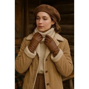 VTG Leather Gloves Fur Lined Old Money Cabincore Classic Brown Academia Preppy